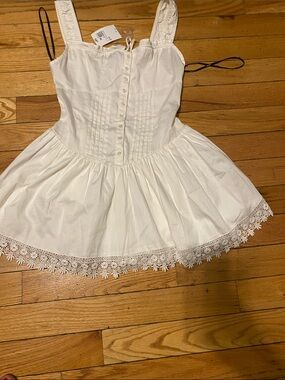 Girls ' White Lace-Trim Summer mini dress